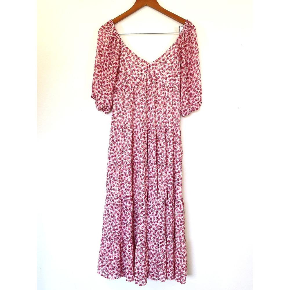 Code X Mode Womens Floral Maxi Dress Size S Pink Red Boho Cottagecore Peasant